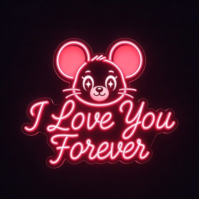 Neon Mouse I Love You Forever Sign