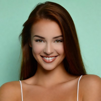 Smiling woman with long red hair