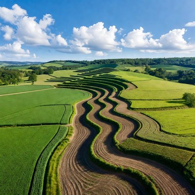 Winding Terraced Fields Aerial View