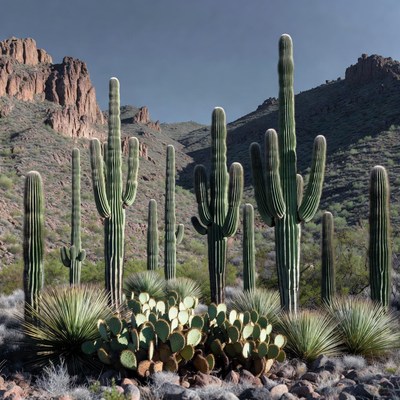 Saguaro Cacti in Desert Landscape