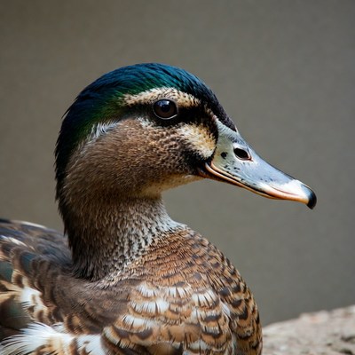 Closeup of male mallard duck head