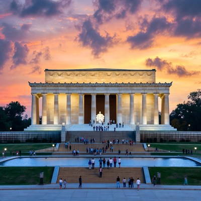 Lincoln Memorial at Sunset with Crowd