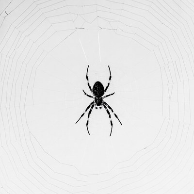 Black spider in white web