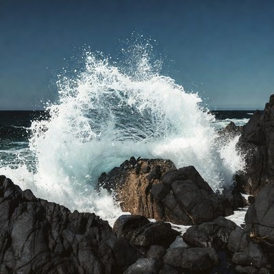 Ocean Wave Crashing on Rocks