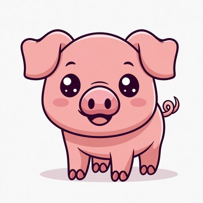 Cute pink cartoon pig