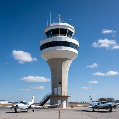 Airport Control Tower with Small Airplanes