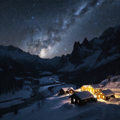 Mountain Cabins Under Milky Way