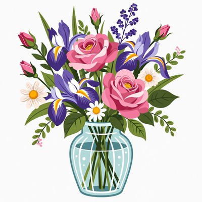Colorful Flowers in Glass Vase