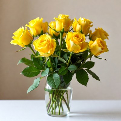 Yellow Roses in Glass Vase