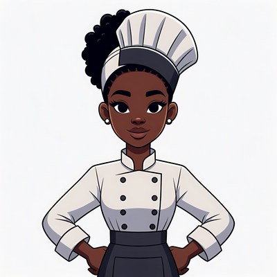 African-American woman chef with curly hair
