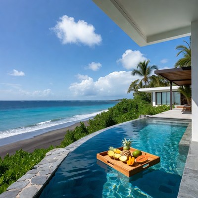 Pineapple Tray Floating in Infinity Pool