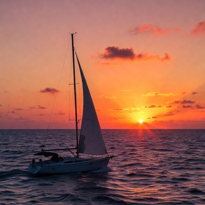 Sailboat at Sunset on Ocean