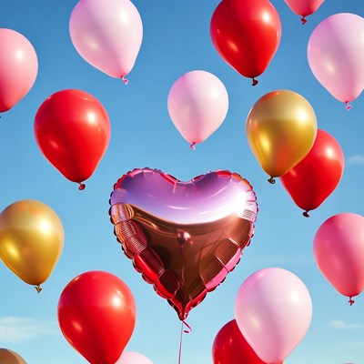 Heart Balloon Surrounded by Colorful Balloons