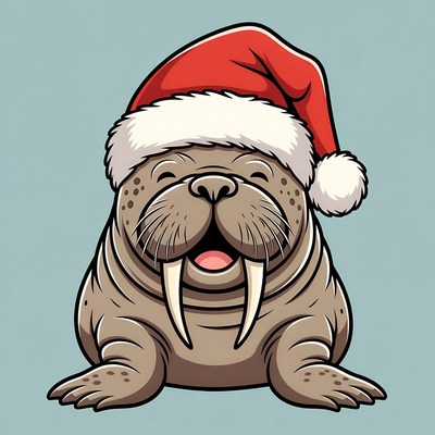 Walrus Wearing Santa Hat