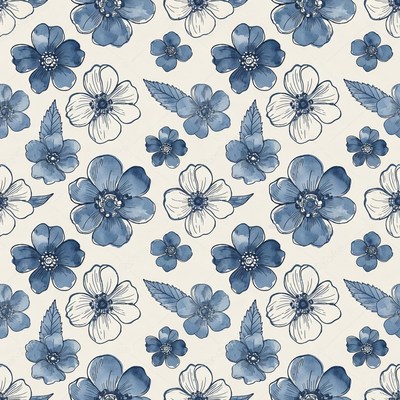 Blue White Flower Seamless Pattern