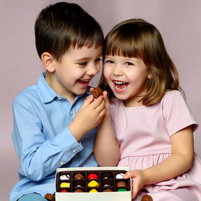 Brother and sister sharing chocolates