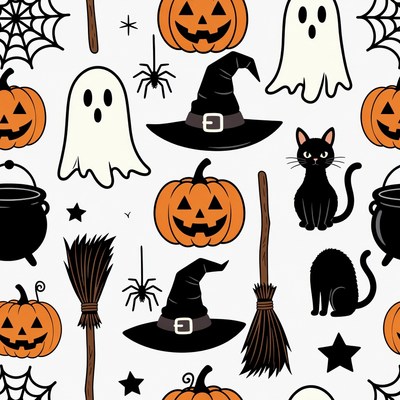 Halloween Clipart Seamless Pattern