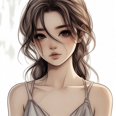 Anime girl with loose wavy hair