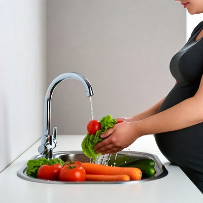 Pregnant woman washing vegetables