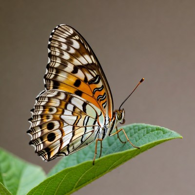 Orange and White Butterfly on Leaf
