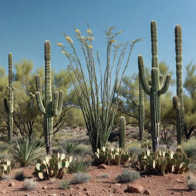 Saguaro Cacti in Desert Landscape
