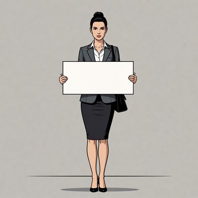 Business woman holding blank sign
