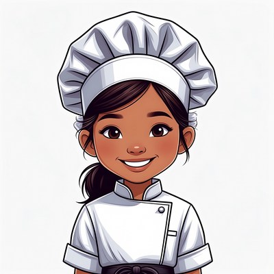 Smiling Asian girl chef illustration
