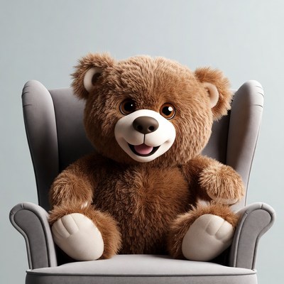 Brown teddy bear sitting in armchair