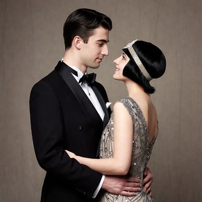 Man embracing woman in 1920s attire