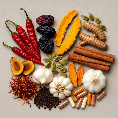 Spices and Herbs Flat Lay