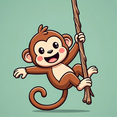 Cartoon monkey swinging on branch
