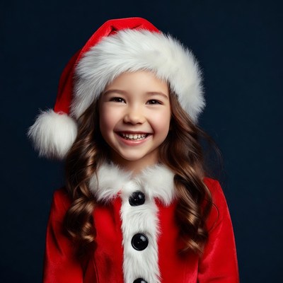 Asian girl in Santa hat smiling