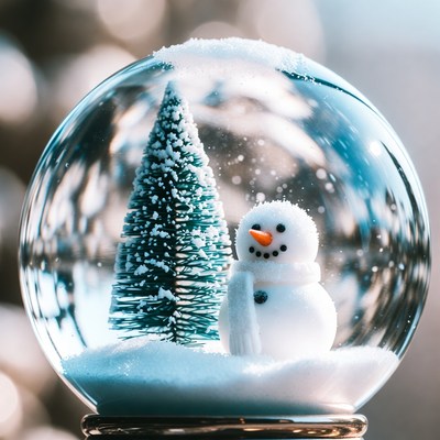 Snowman and Christmas Tree in Snow Globe