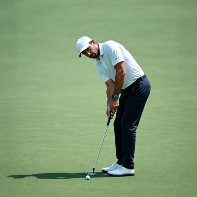 Man putting on golf green