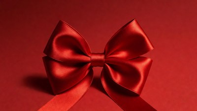 Red Satin Bow on Red Background