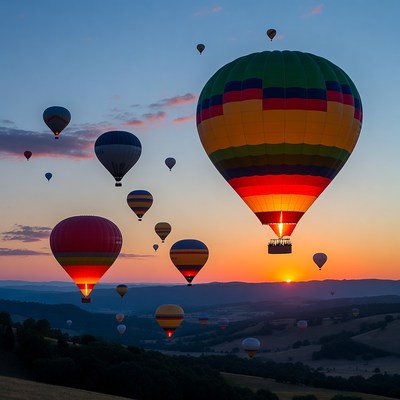 Hot Air Balloons Over Sunset Hills