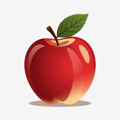 Red apple with green leaf