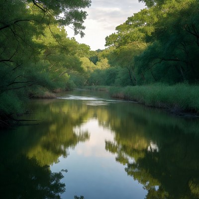 Serene River with Forest Reflections