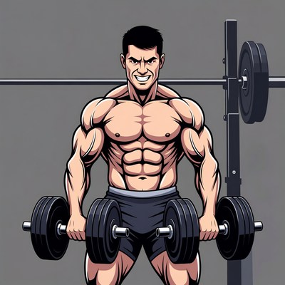 Muscular man lifting barbells