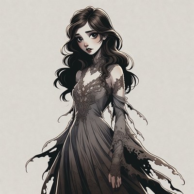 Gothic woman in tattered lace dress