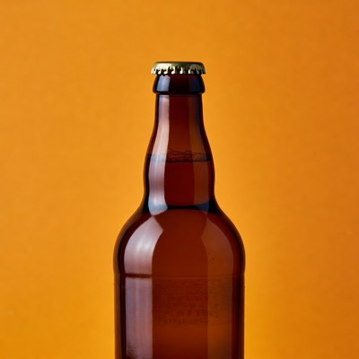 Brown beer bottle on orange background