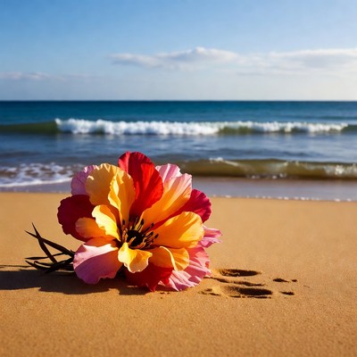 Colorful Flower on Beach Sand