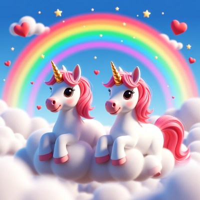 Two Cute Unicorns on Cloud