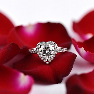 Heart Diamond Ring on Red Roses