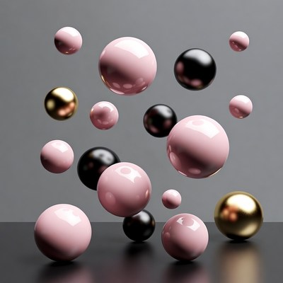 Floating Pink Black Gold Balls