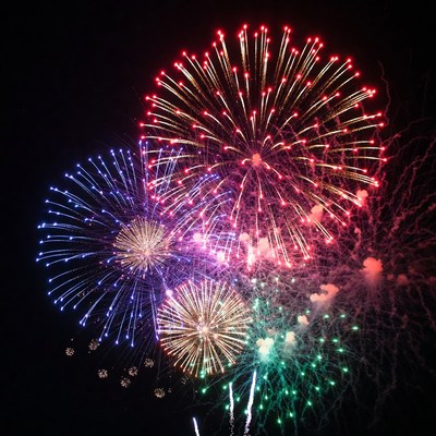Colorful Fireworks Exploding in Night Sky