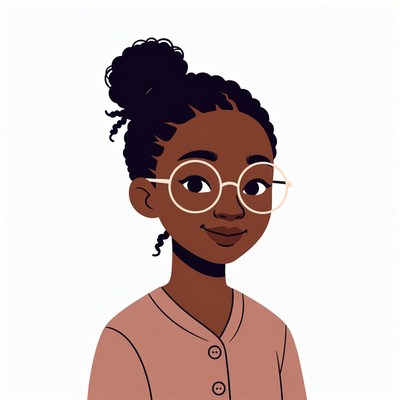 African-American girl with glasses smiling