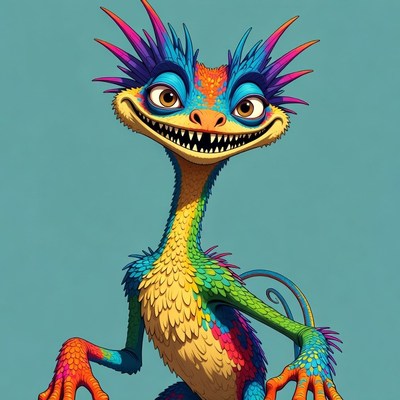 Colorful Cartoon Chameleon Smiling