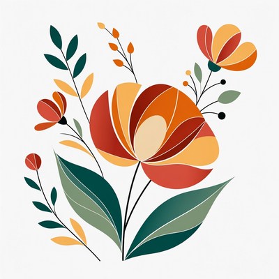 Colorful Orange Flowers Illustration