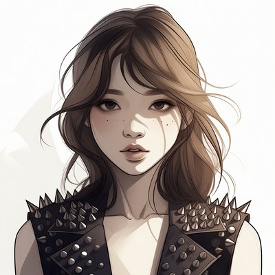 Asian woman in spiked leather vest